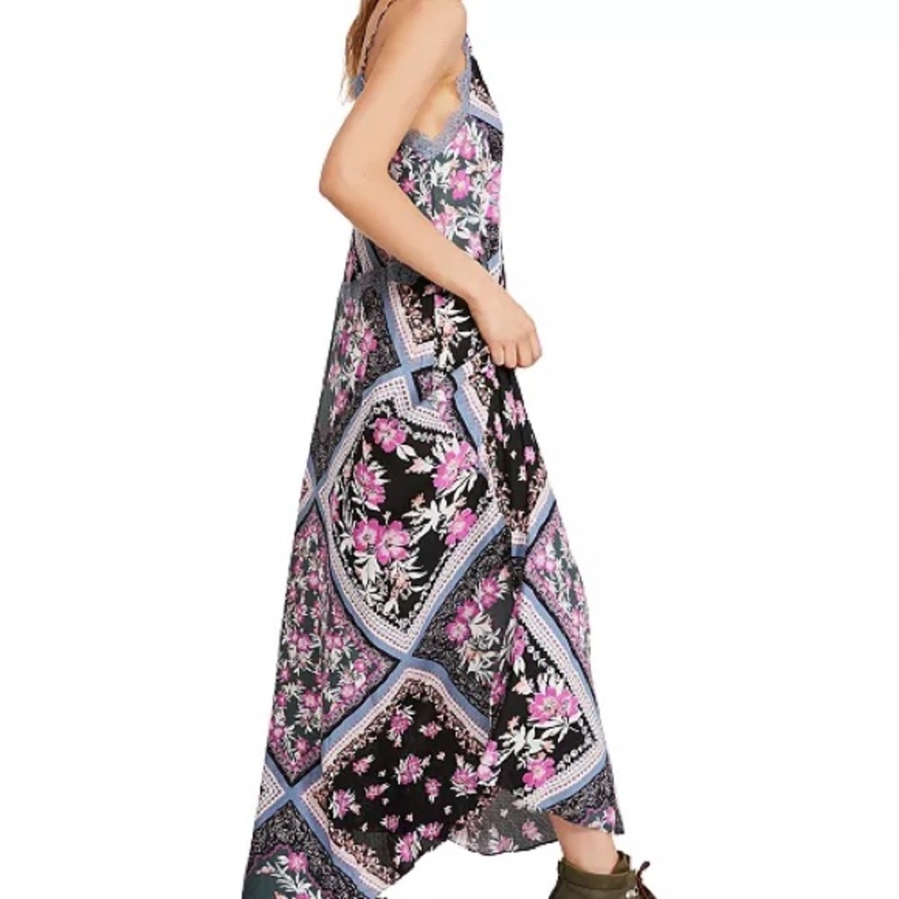 NWT Free People Intimately Stevie Printed Maxi Slip Dress Size S Graphite Combo - Picture 3 of 13